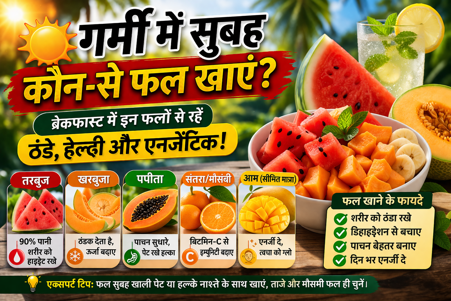 गर्मी में सुबह कौन-से फल खाना चाहिए? जानिए हेल्थ एक्सपर्ट्स के अनुसार सबसे फायदेमंद समर फ्रूट्स